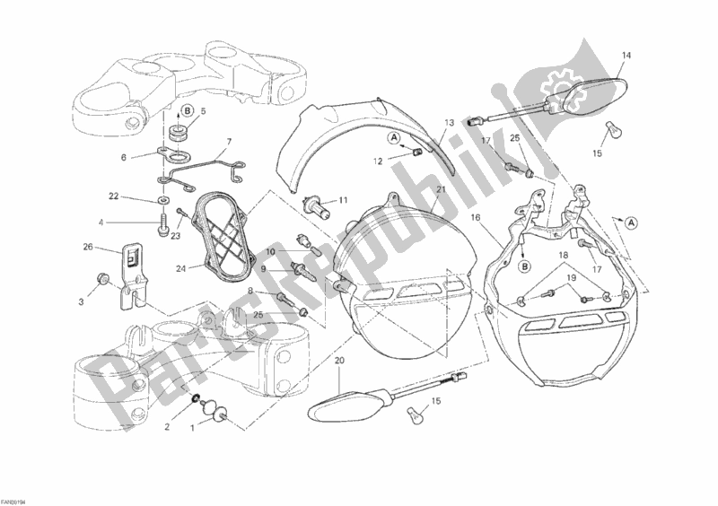 All parts for the Headlight of the Ducati Monster 1100 S 2010